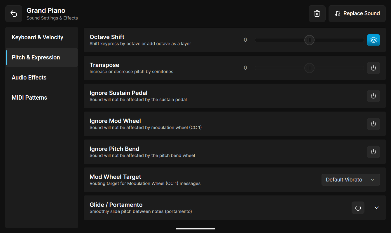Pitch & Expression Settings
